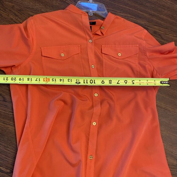 Chaps Women’s Size Large Orange Gold Button Up Shirt 2 Pocket - Picture 9 of 10